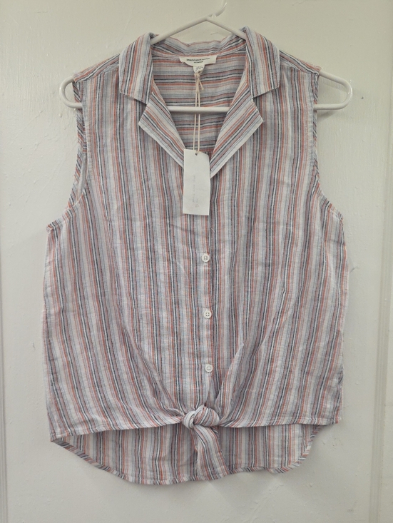 beachlunchlounge Tops - BeachLunchLounge Linen Blend Striped Tie Front Sleeveless Top S NWT
